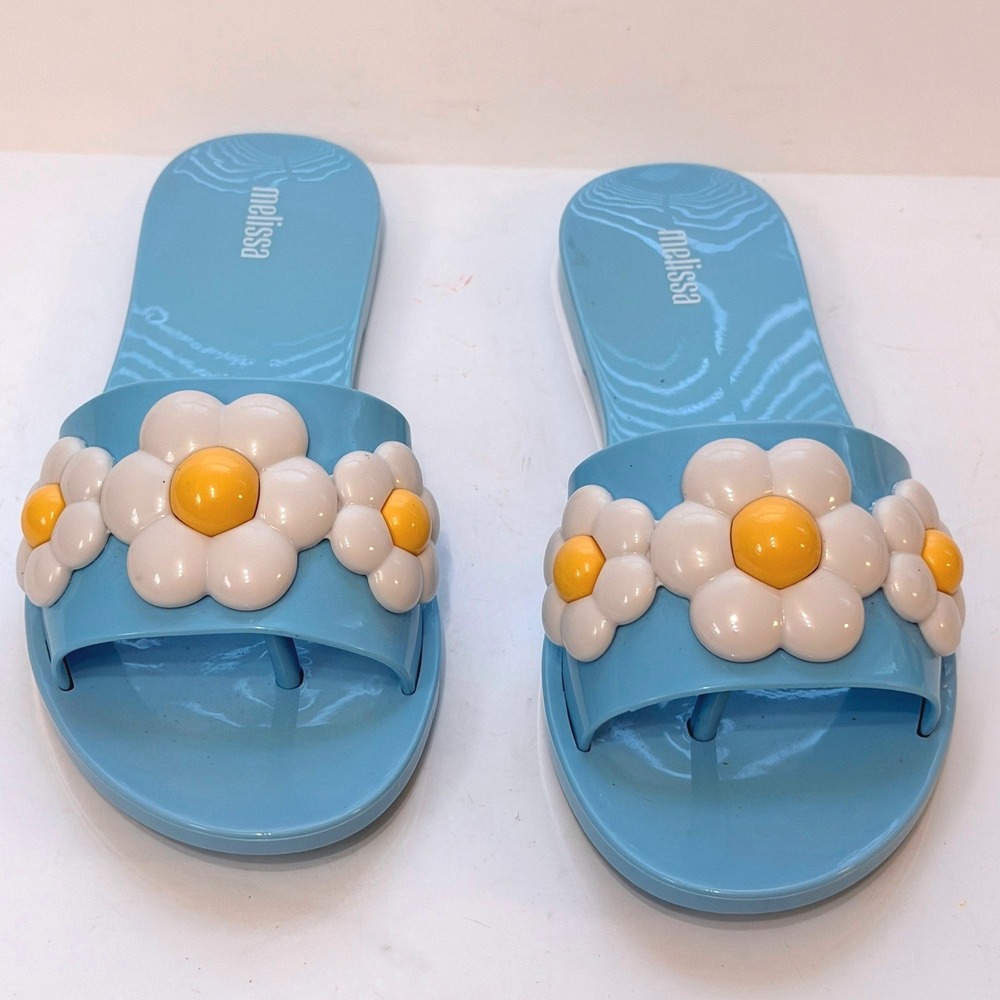 Melissa Babe Spring Sandals Jelly Slide Sandals Women's 7 Blue Floral Retro